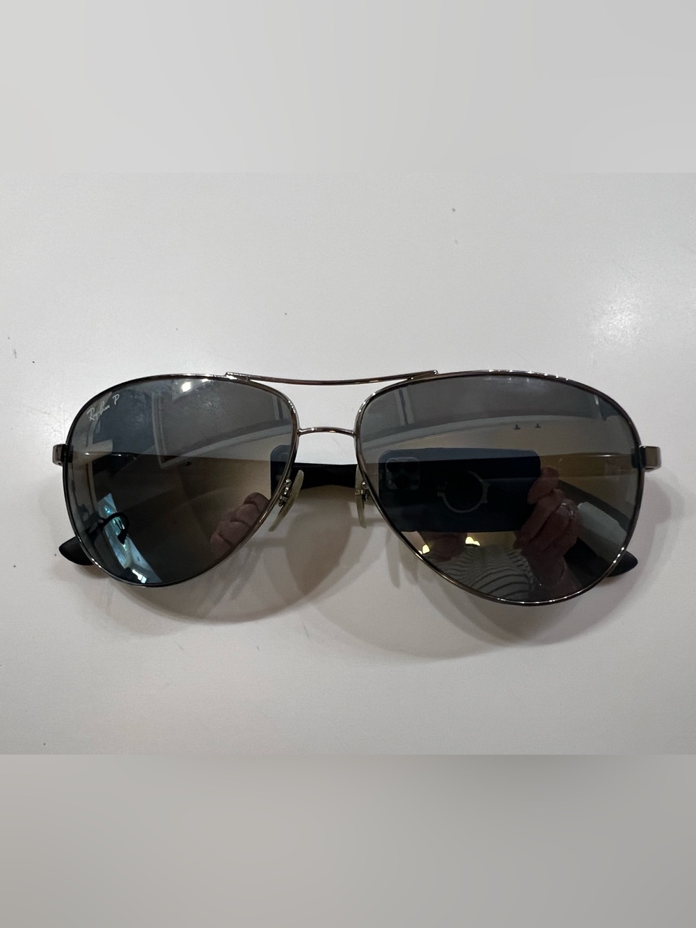 RAY-BAN AVIATOR MIRROR SUNGLASSES. GUNMETAL FRAME  CUSTOM FIBRE LIKE NEW
